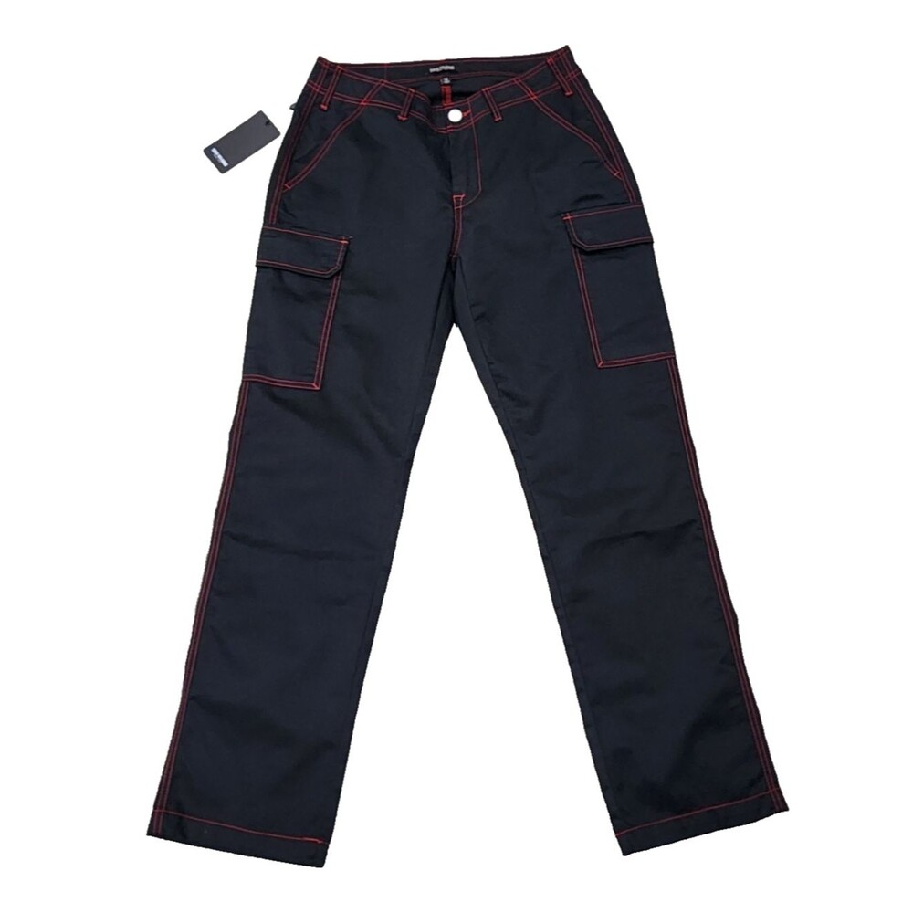 True Religion Men's Cargo Pants Jet Black Red Trim Sizes 30